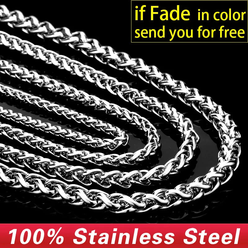 Beier 3mm/4mm/5mm/6mm Width 316L Stainless Steel Men Boy Wheat Link Necklace Chain Silver Color BN1006 ( 20-32 Inch ) - Live Store 4U
