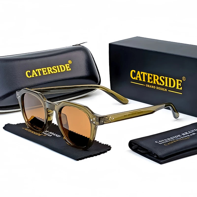 CATERSIDE Retro Polarized Sunglasses Men Ultralight TR90 Frame Polygon Women Sun Glasses Outdoor High Quality Travel Eyewear
