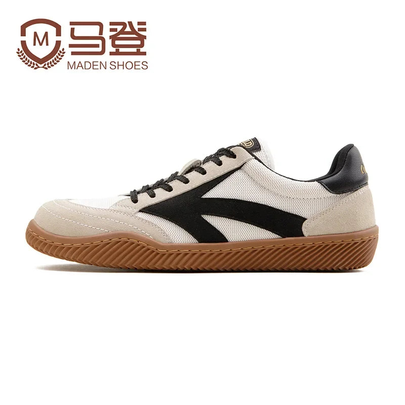 Maden Retro Patchwork German Trainers Shoes for Unisex Summer Classic White Low Top Sports Tennis Shoes Outdoor Lace-Up Sneakers