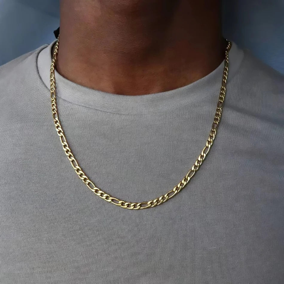 Exquisite Fashion 18K Gold Filled Necklace For Women Men Size 16-30 Inch Jewelry 4mm Figaro Chain Necklaces Wholesale - Live Store 4U
