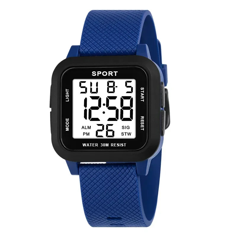 YIKAZE Black Sports Watch Men's Digital Watch Alarm Chrono Clock 3Bar Waterproof Military Men Watches LED Electronic Wristwatch