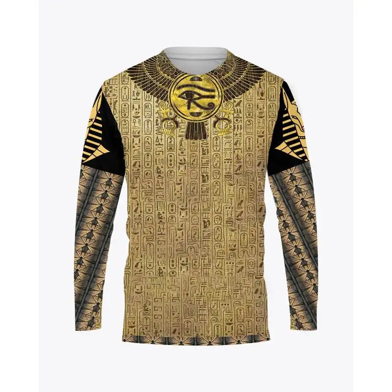 Ancient Egyptian Horus Print Summer Men's O-Neck T-shirt Casual Long Sleeve Oversized Pullover Fashion Tops Trend Men Clothing