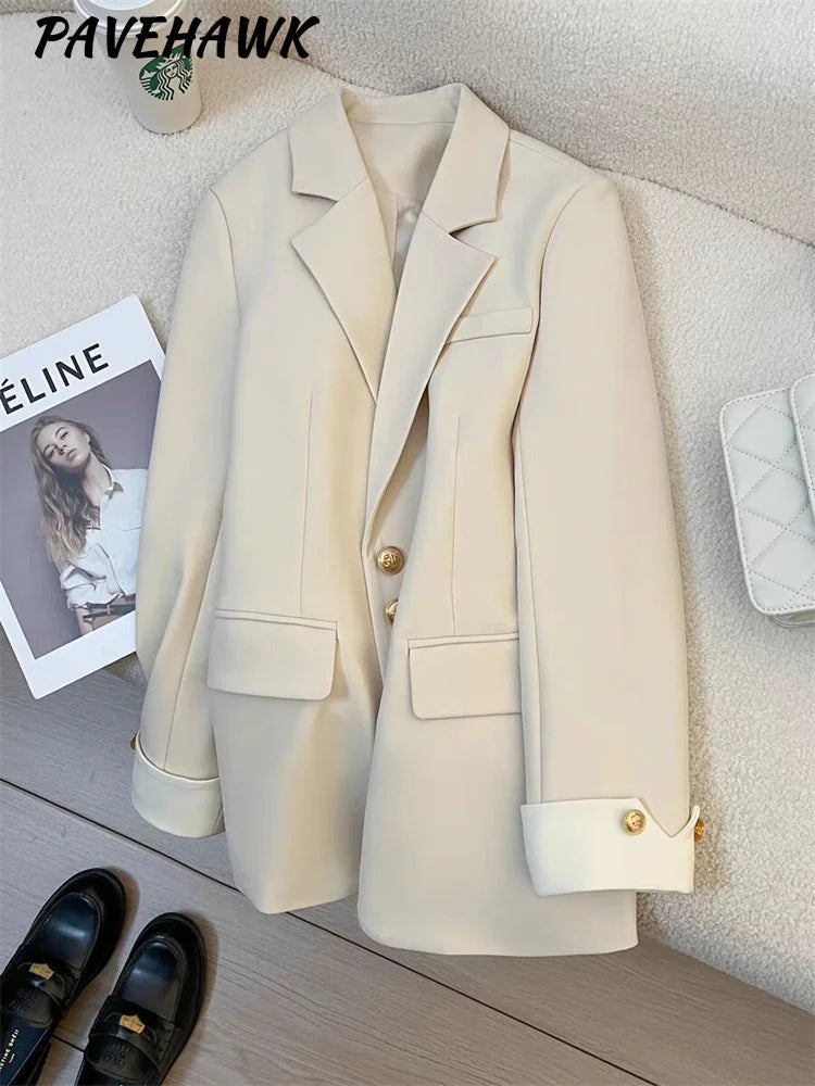 Elegant Women's Blazer Coat Fashion Stand Up Collar Long Sleeve Female Coats Spring Autumn Fashion Loose Office Lady Outwear