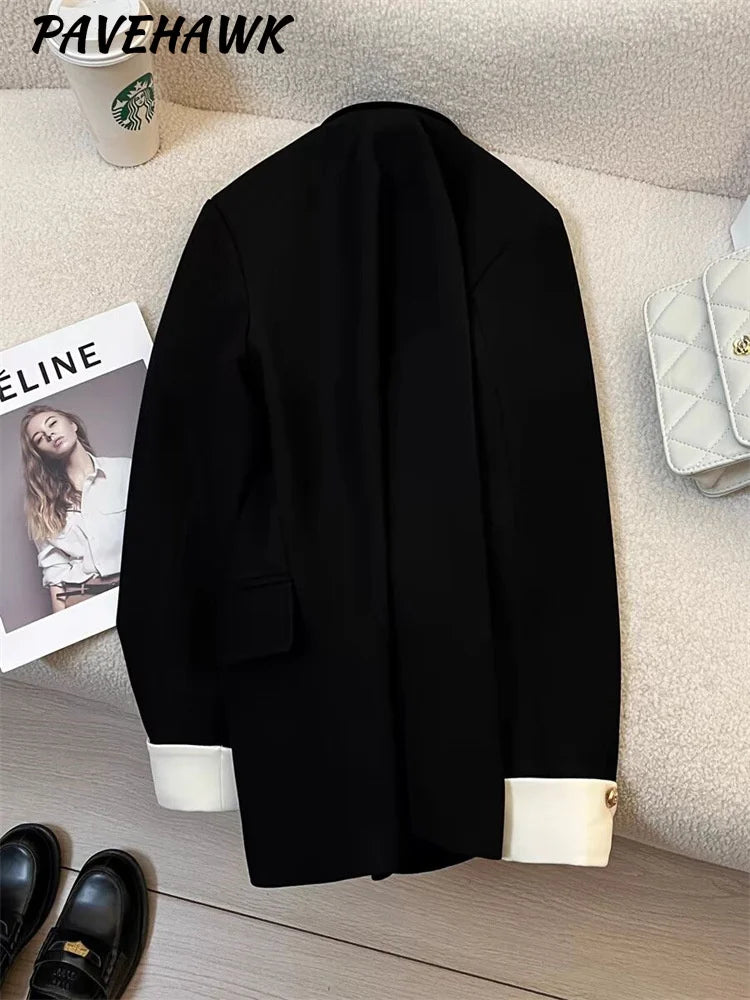 Elegant Women's Blazer Coat Fashion Stand Up Collar Long Sleeve Female Coats Spring Autumn Fashion Loose Office Lady Outwear