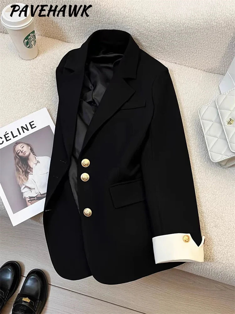 Elegant Women's Blazer Coat Fashion Stand Up Collar Long Sleeve Female Coats Spring Autumn Fashion Loose Office Lady Outwear