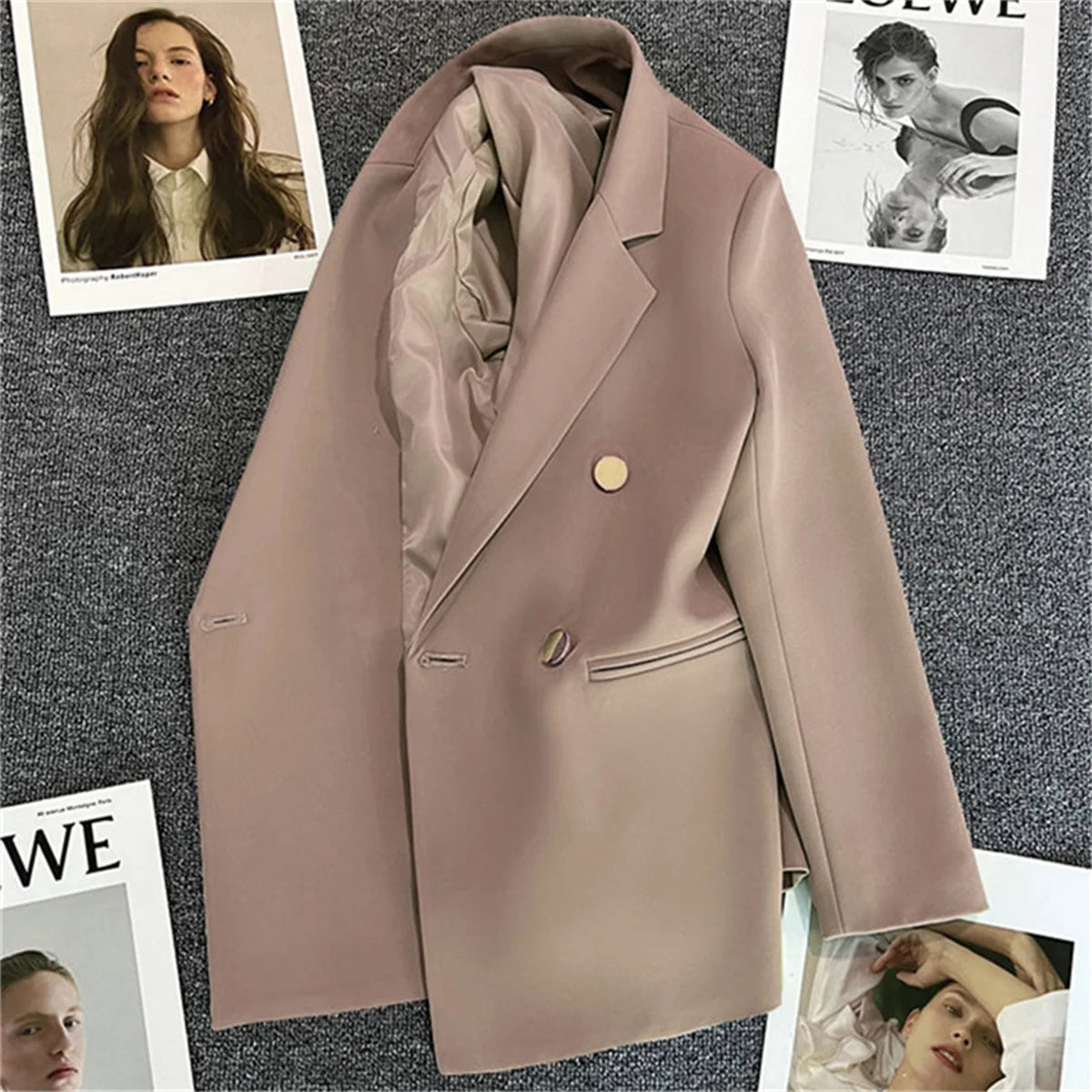 Elegant Women's Blazer Coat Fashion Stand Up Collar Long Sleeve Female Coats Spring Autumn Fashion Loose Office Lady Outwear