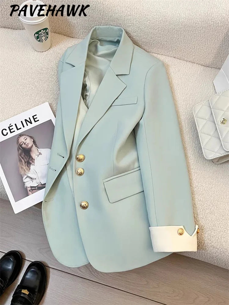 Elegant Women's Blazer Coat Fashion Stand Up Collar Long Sleeve Female Coats Spring Autumn Fashion Loose Office Lady Outwear