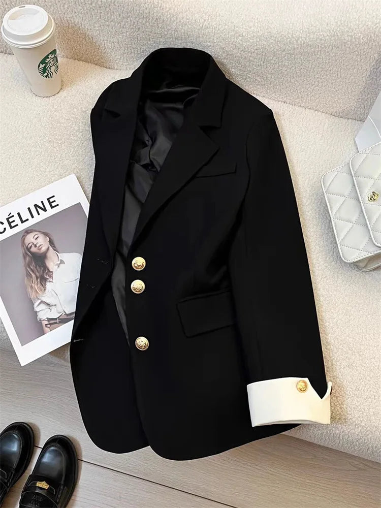 Elegant Women's Blazer Coat Fashion Stand Up Collar Long Sleeve Female Coats Spring Autumn Fashion Loose Office Lady Outwear