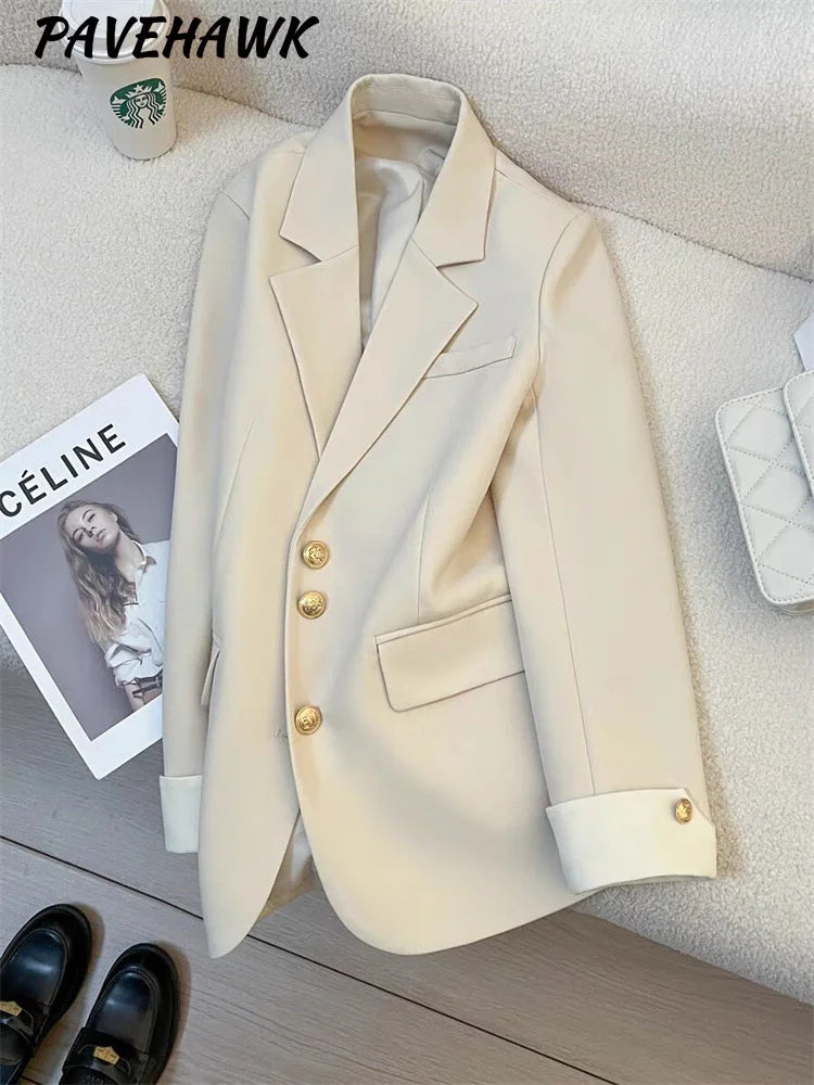 Elegant Women's Blazer Coat Fashion Stand Up Collar Long Sleeve Female Coats Spring Autumn Fashion Loose Office Lady Outwear