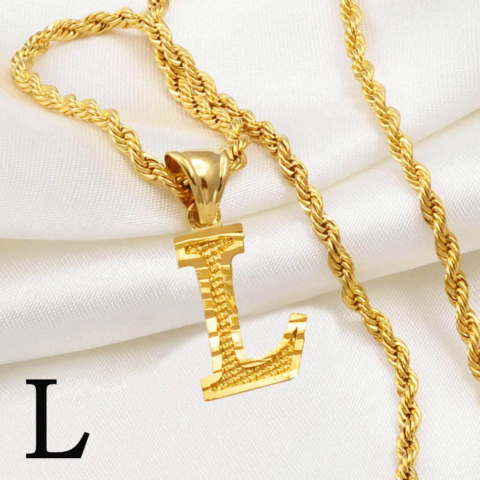 Anniyo A-Z Letters Necklaces Women Men Gold Plated Initial Pendant Rope Chain English Letter Jewelry Alphabet African #058002B - Live Store 4U