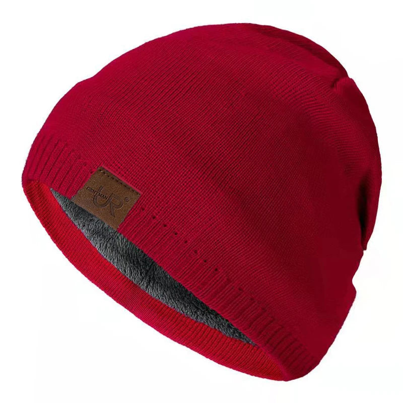 Unisex URGENTMAN Labal Winter Hats Solid Color Knitted Hats For Men And Women Beanie Cap Outdoor Add Fur Lining Warm Sports Hats - Live Store 4U