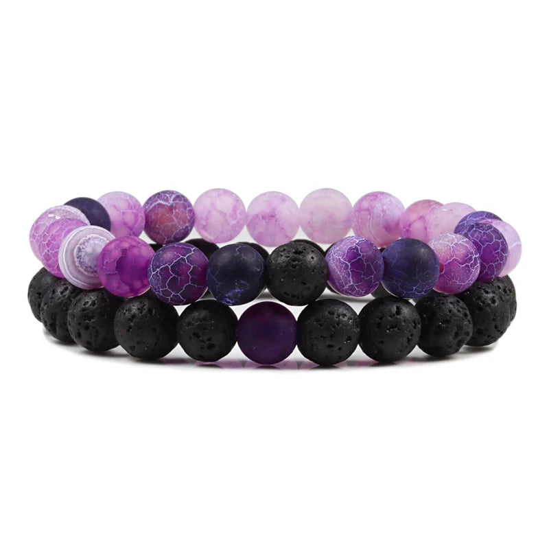 Set Bracelet Couples Distance Black White Natural Lava Stone Tiger Eye Beaded Yoga Bracelets for Men Women Elastic Rope Jewelry - Live Store 4U