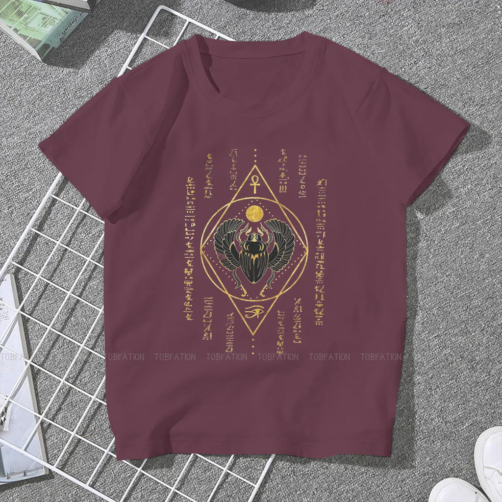 Scarab Black Casual TShirt Egyptian Eye Of Horus Ankh Style Tops Comfortable T Shirt Women Short Sleeve Unique
