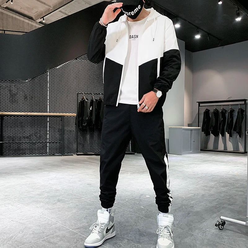 2025 Men Tracksuit Casual Joggers Hooded Sportswear Jackets And Pants 2 Piece Sets Hip Hop Running Sports Suit - Live Store 4U