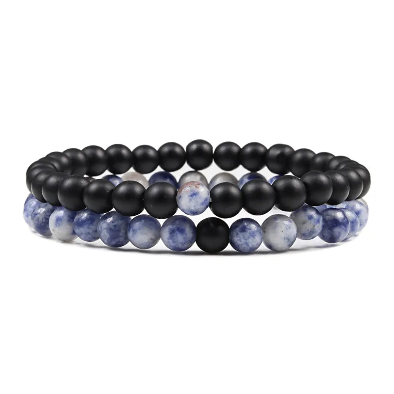 Set Bracelet Couples Distance Black White Natural Lava Stone Tiger Eye Beaded Yoga Bracelets for Men Women Elastic Rope Jewelry - Live Store 4U