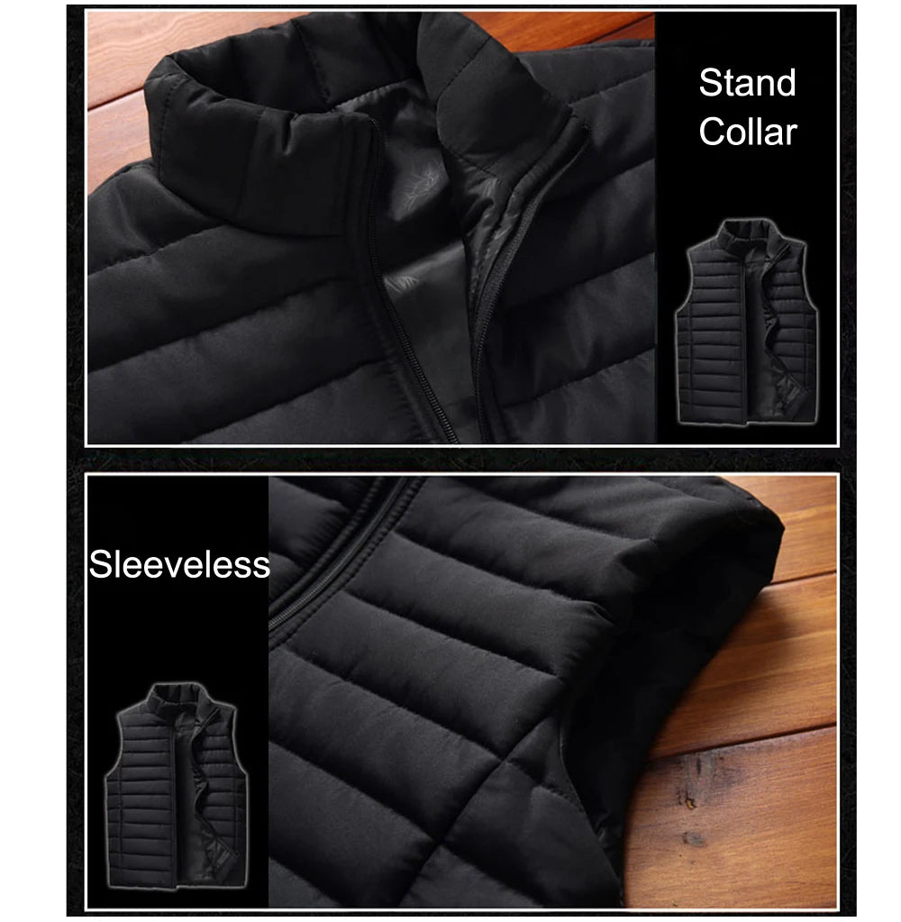 Aiwetin Men' Sleeveless Vest Jackets Winter Fashion Male Cotton-Padded Vest Coats Men Stand Collar Warm Waistcoats Clothing 5XL - Live Store 4U