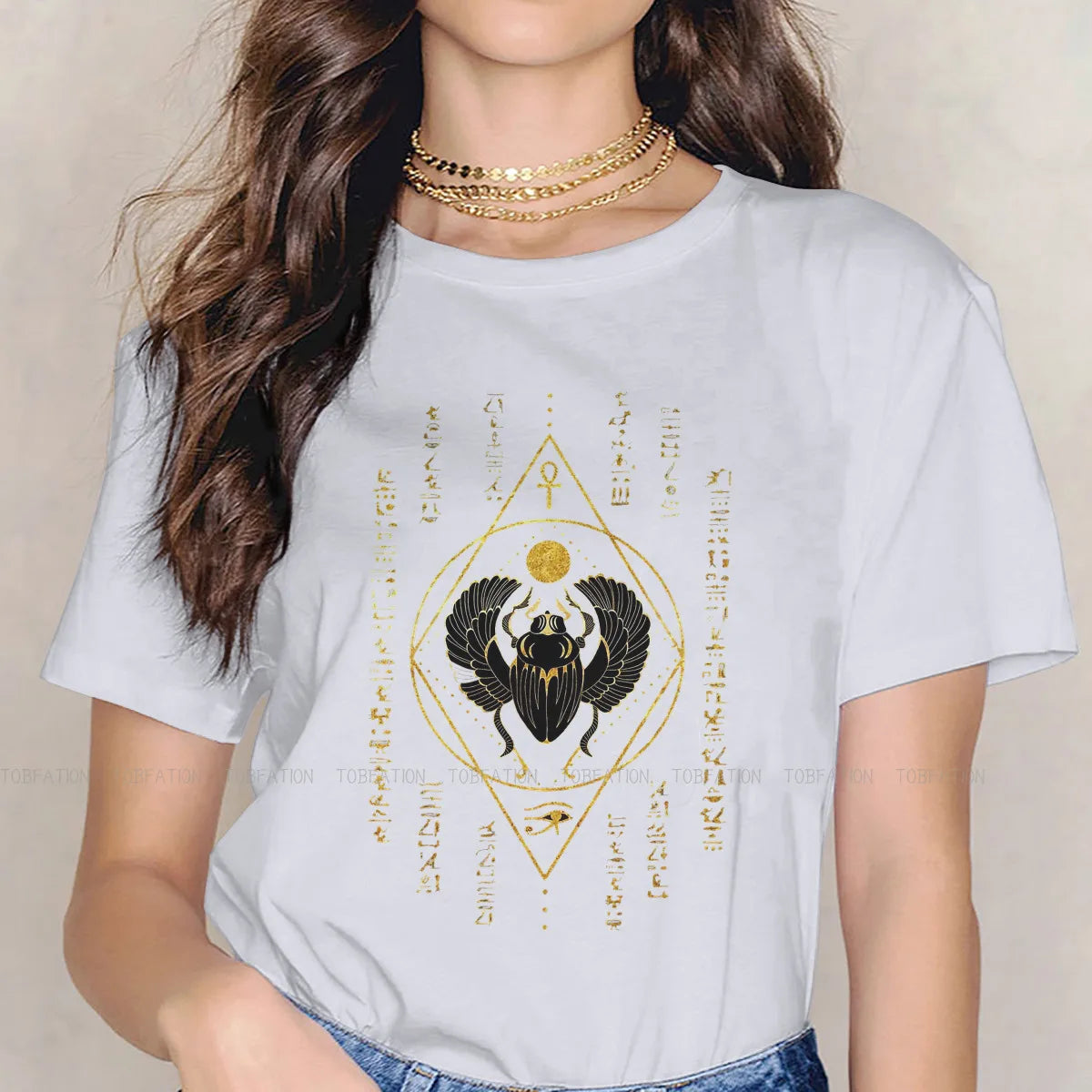 Scarab Black Casual TShirt Egyptian Eye Of Horus Ankh Style Tops Comfortable T Shirt Women Short Sleeve Unique