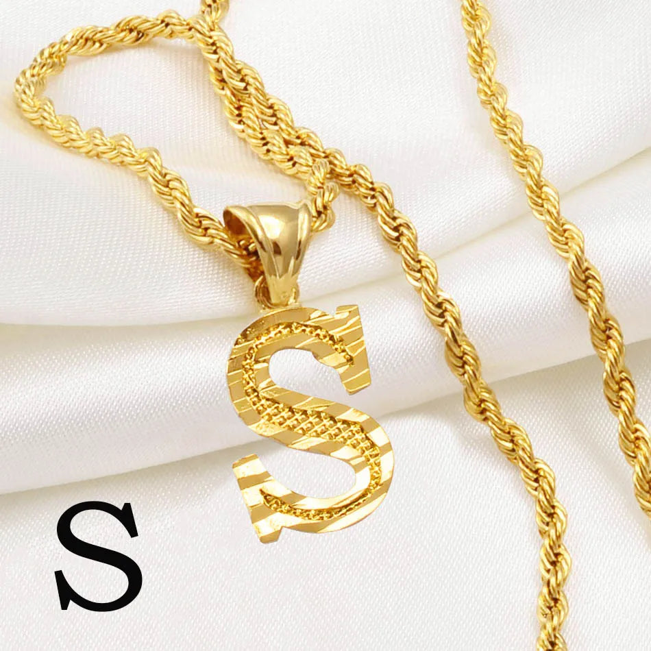 Anniyo A-Z Letters Necklaces Women Men Gold Plated Initial Pendant Rope Chain English Letter Jewelry Alphabet African #058002B - Live Store 4U