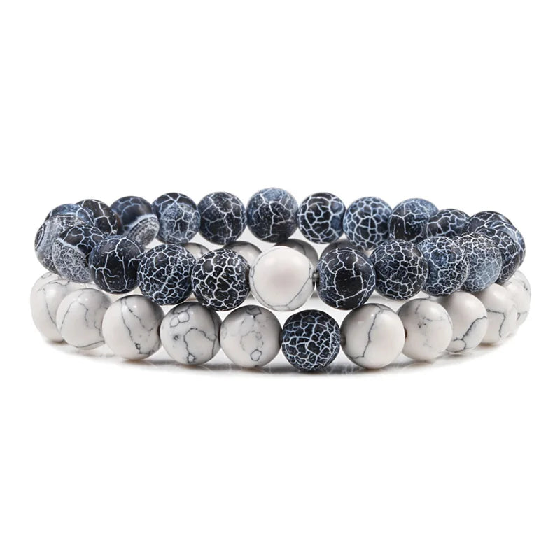 Set Bracelet Couples Distance Black White Natural Lava Stone Tiger Eye Beaded Yoga Bracelets for Men Women Elastic Rope Jewelry - Live Store 4U