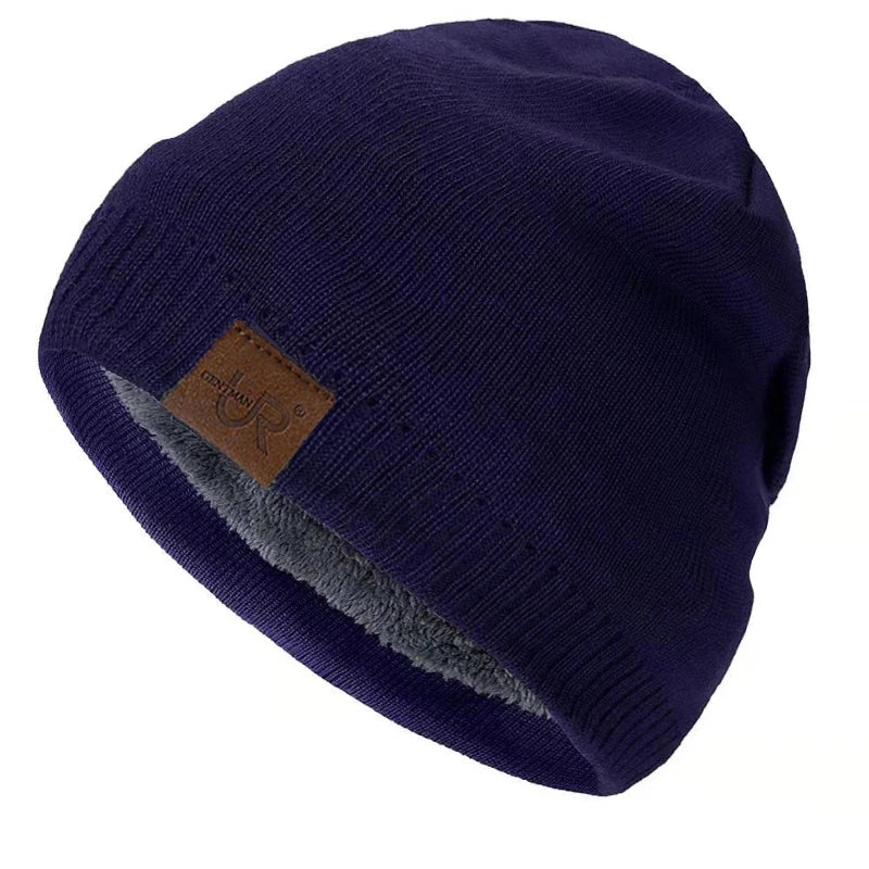 Unisex URGENTMAN Labal Winter Hats Solid Color Knitted Hats For Men And Women Beanie Cap Outdoor Add Fur Lining Warm Sports Hats - Live Store 4U