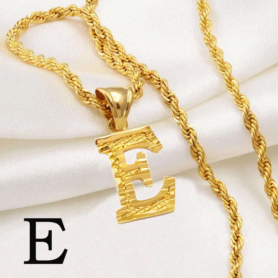 Anniyo A-Z Letters Necklaces Women Men Gold Plated Initial Pendant Rope Chain English Letter Jewelry Alphabet African #058002B - Live Store 4U