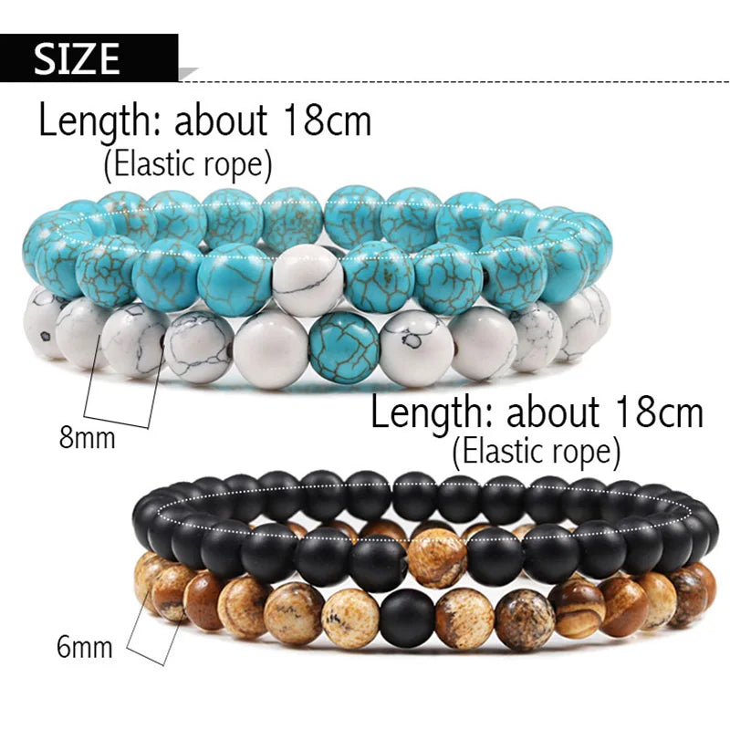 Set Bracelet Couples Distance Black White Natural Lava Stone Tiger Eye Beaded Yoga Bracelets for Men Women Elastic Rope Jewelry - Live Store 4U