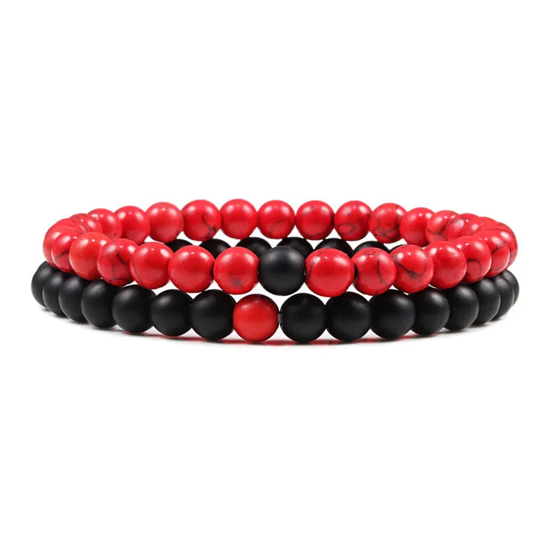Set Bracelet Couples Distance Black White Natural Lava Stone Tiger Eye Beaded Yoga Bracelets for Men Women Elastic Rope Jewelry - Live Store 4U