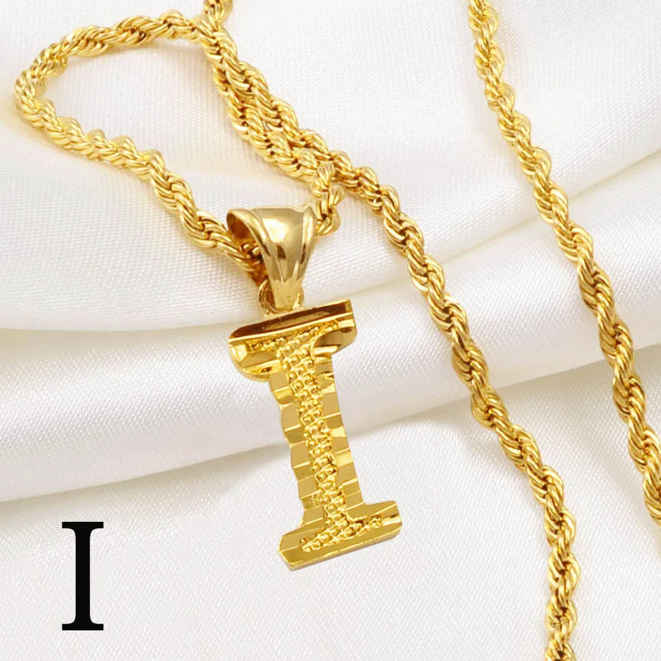 Anniyo A-Z Letters Necklaces Women Men Gold Plated Initial Pendant Rope Chain English Letter Jewelry Alphabet African #058002B - Live Store 4U