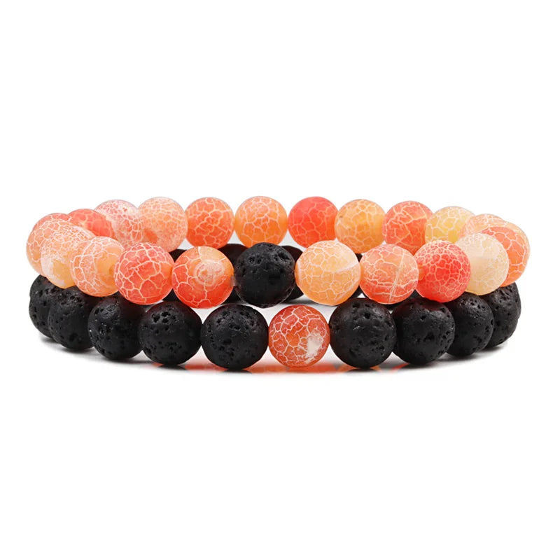 Set Bracelet Couples Distance Black White Natural Lava Stone Tiger Eye Beaded Yoga Bracelets for Men Women Elastic Rope Jewelry - Live Store 4U