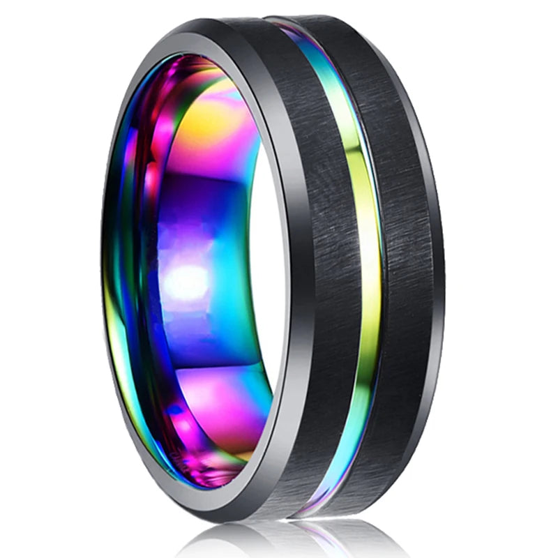 Fashion 8mm Red Groove Beveled Edge Stainless Steel Celtic Dragon Rings for Men Zircon Inlay Carbon Fibre Ring Men Wedding Band - Live Store 4U