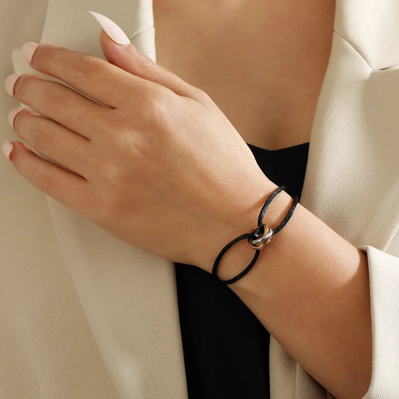Simple Fashion Unisex Bracelet 3 Metal Round Circle Accessory Adjustable Men's Rope Bracelet for Women Jewelry Gifts - Live Store 4U