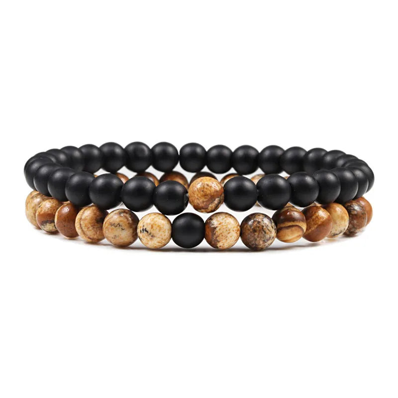 Set Bracelet Couples Distance Black White Natural Lava Stone Tiger Eye Beaded Yoga Bracelets for Men Women Elastic Rope Jewelry - Live Store 4U