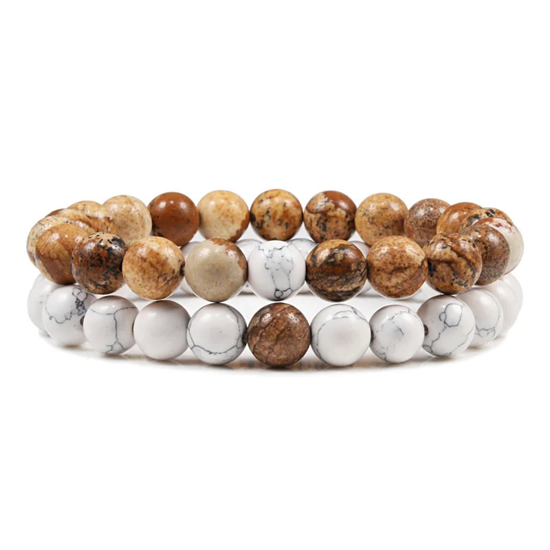 Set Bracelet Couples Distance Black White Natural Lava Stone Tiger Eye Beaded Yoga Bracelets for Men Women Elastic Rope Jewelry - Live Store 4U