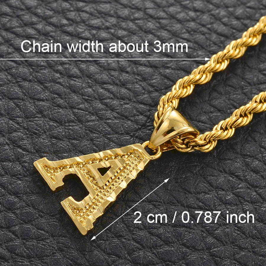 Anniyo A-Z Letters Necklaces Women Men Gold Plated Initial Pendant Rope Chain English Letter Jewelry Alphabet African #058002B - Live Store 4U