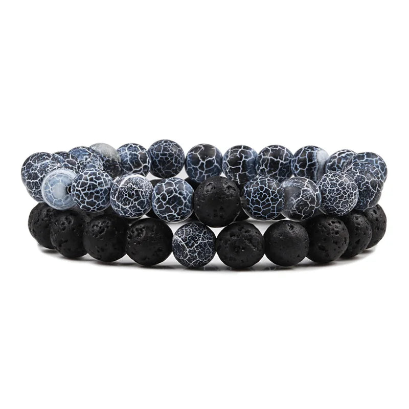 Set Bracelet Couples Distance Black White Natural Lava Stone Tiger Eye Beaded Yoga Bracelets for Men Women Elastic Rope Jewelry - Live Store 4U