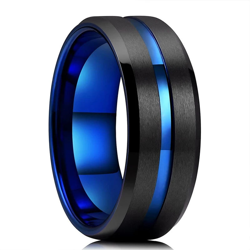 Fashion 8mm Red Groove Beveled Edge Stainless Steel Celtic Dragon Rings for Men Zircon Inlay Carbon Fibre Ring Men Wedding Band - Live Store 4U
