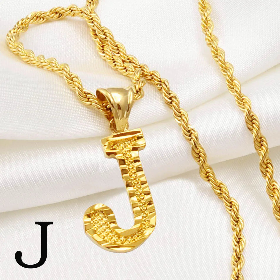 Anniyo A-Z Letters Necklaces Women Men Gold Plated Initial Pendant Rope Chain English Letter Jewelry Alphabet African #058002B - Live Store 4U