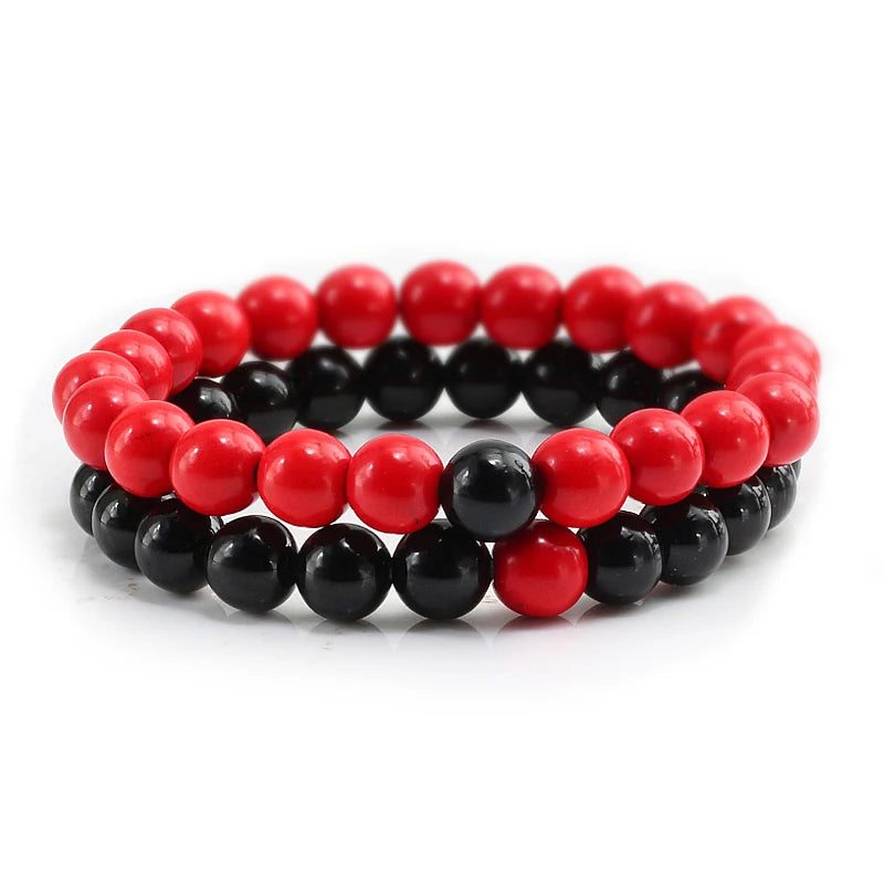 Set Bracelet Couples Distance Black White Natural Lava Stone Tiger Eye Beaded Yoga Bracelets for Men Women Elastic Rope Jewelry - Live Store 4U