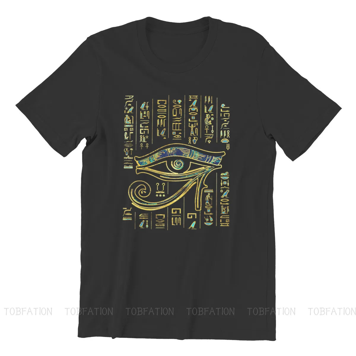 Egyptian Ancient Egypt Culture Ian Eye of Horus  on Hieroglyphics Gold and Marble Tshirt Crewneck Big SizeVintage T Shirt Cotton