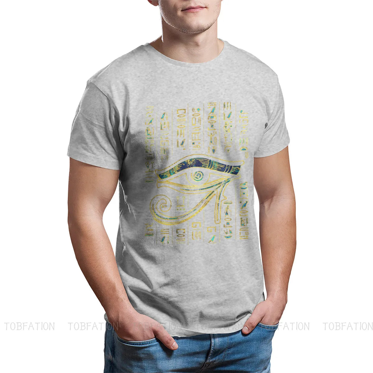 Egyptian Ancient Egypt Culture Ian Eye of Horus  on Hieroglyphics Gold and Marble Tshirt Crewneck Big SizeVintage T Shirt Cotton