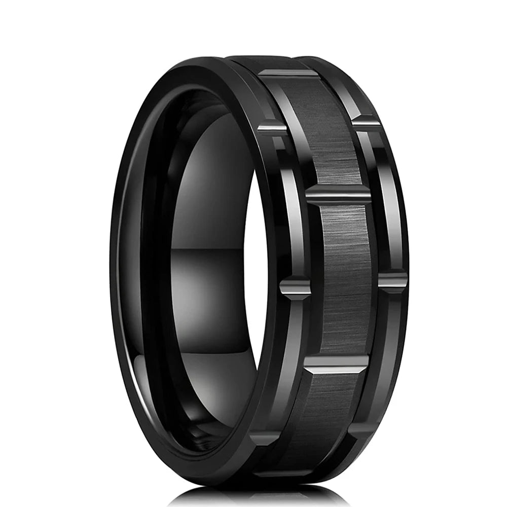Fashion 8mm Red Groove Beveled Edge Stainless Steel Celtic Dragon Rings for Men Zircon Inlay Carbon Fibre Ring Men Wedding Band - Live Store 4U