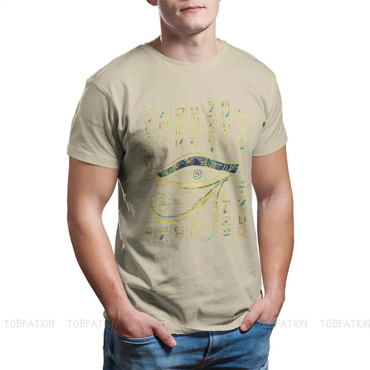 Egyptian Ancient Egypt Culture Ian Eye of Horus  on Hieroglyphics Gold and Marble Tshirt Crewneck Big SizeVintage T Shirt Cotton