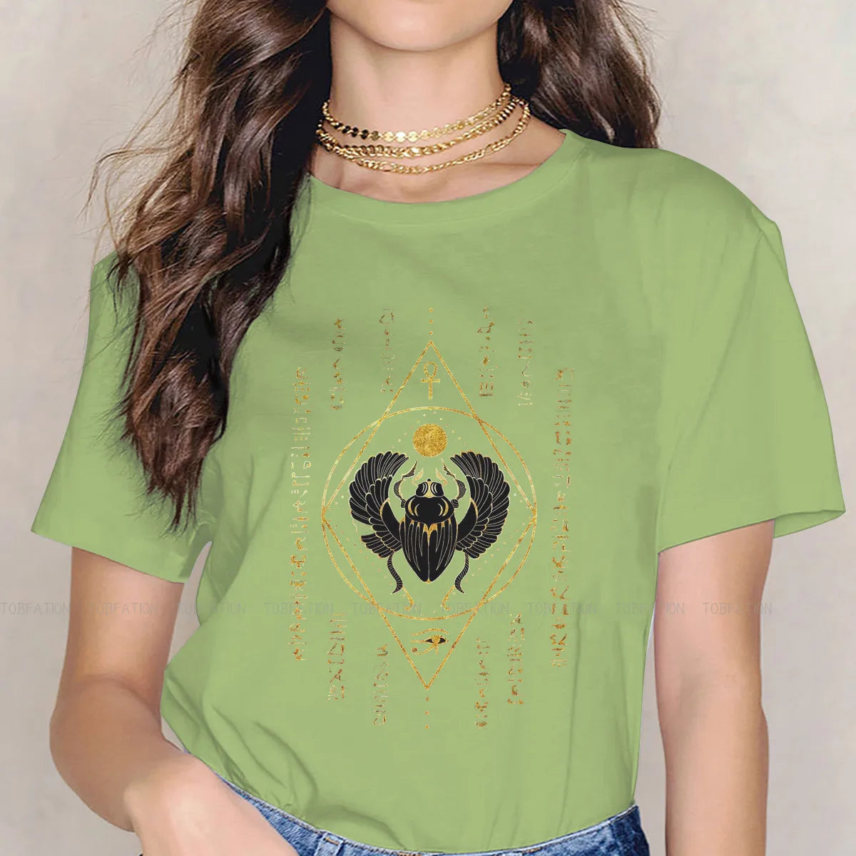 Scarab Black Casual TShirt Egyptian Eye Of Horus Ankh Style Tops Comfortable T Shirt Women Short Sleeve Unique