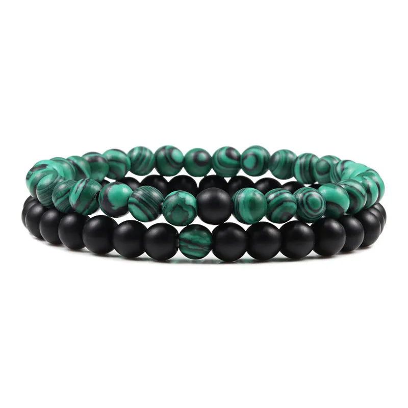 Set Bracelet Couples Distance Black White Natural Lava Stone Tiger Eye Beaded Yoga Bracelets for Men Women Elastic Rope Jewelry - Live Store 4U