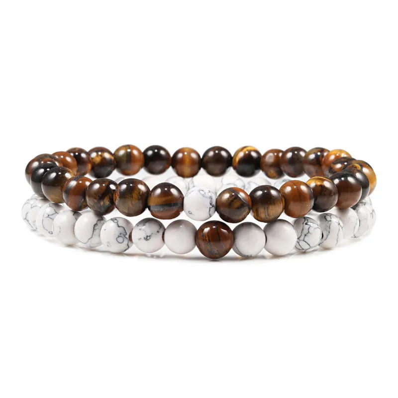 Set Bracelet Couples Distance Black White Natural Lava Stone Tiger Eye Beaded Yoga Bracelets for Men Women Elastic Rope Jewelry - Live Store 4U