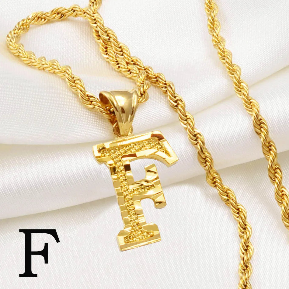 Anniyo A-Z Letters Necklaces Women Men Gold Plated Initial Pendant Rope Chain English Letter Jewelry Alphabet African #058002B - Live Store 4U