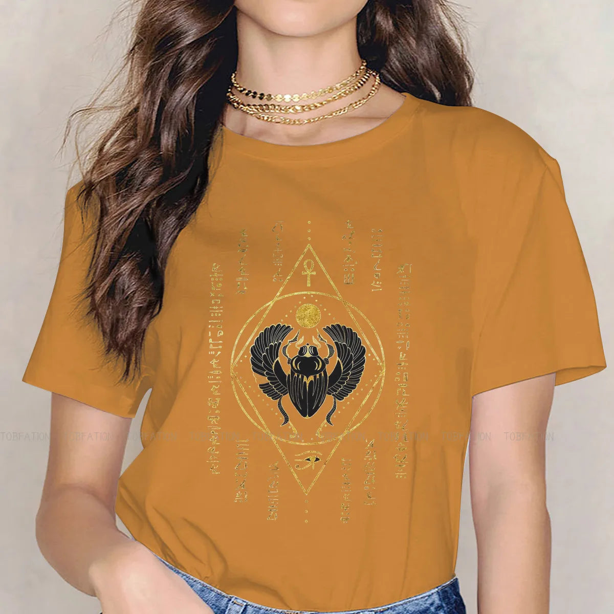 Scarab Black Casual TShirt Egyptian Eye Of Horus Ankh Style Tops Comfortable T Shirt Women Short Sleeve Unique
