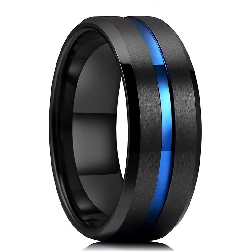 Fashion 8mm Red Groove Beveled Edge Stainless Steel Celtic Dragon Rings for Men Zircon Inlay Carbon Fibre Ring Men Wedding Band - Live Store 4U