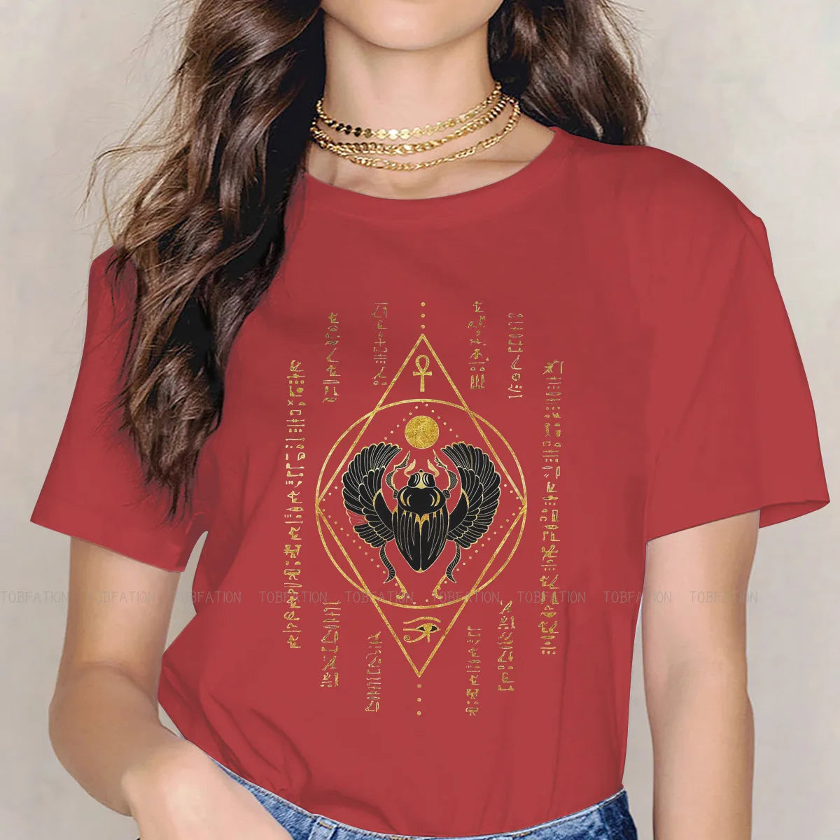 Scarab Black Casual TShirt Egyptian Eye Of Horus Ankh Style Tops Comfortable T Shirt Women Short Sleeve Unique