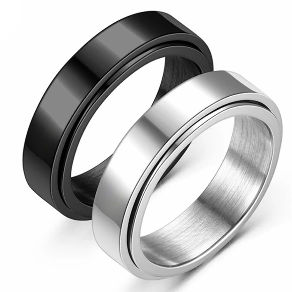 Anxiety Fidget Spinner Rings Black Silver Color Stainless Steel Spinning Rotating Mood Ring for Men Women Anti Stress Jewelry - Live Store 4U